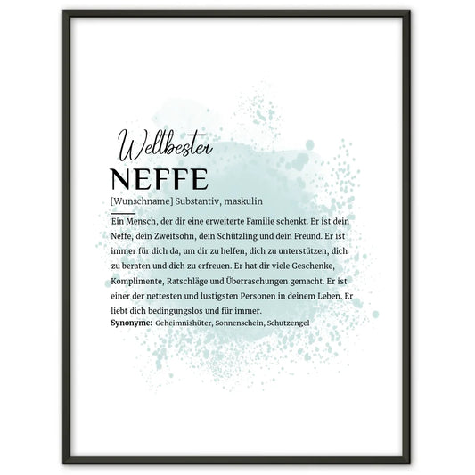 Personalisiertes Poster Definition Neffe mit Name Farbspitzer Blau