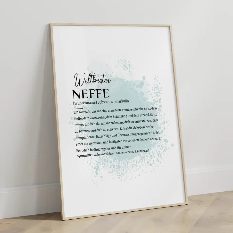 Personalisiertes Poster Definition Neffe mit Name Farbspitzer Blau