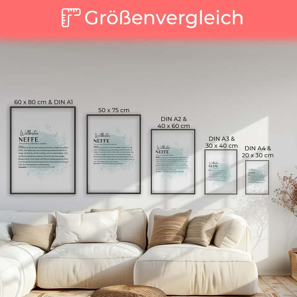 Personalisiertes Poster Definition Neffe mit Name Farbspitzer Blau