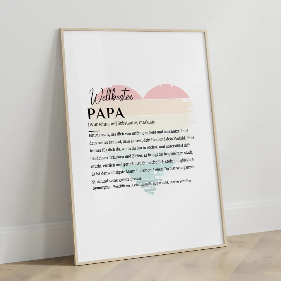 Personalisiertes Poster Definition Papa Vintage Herz mit Name Geschenkidee