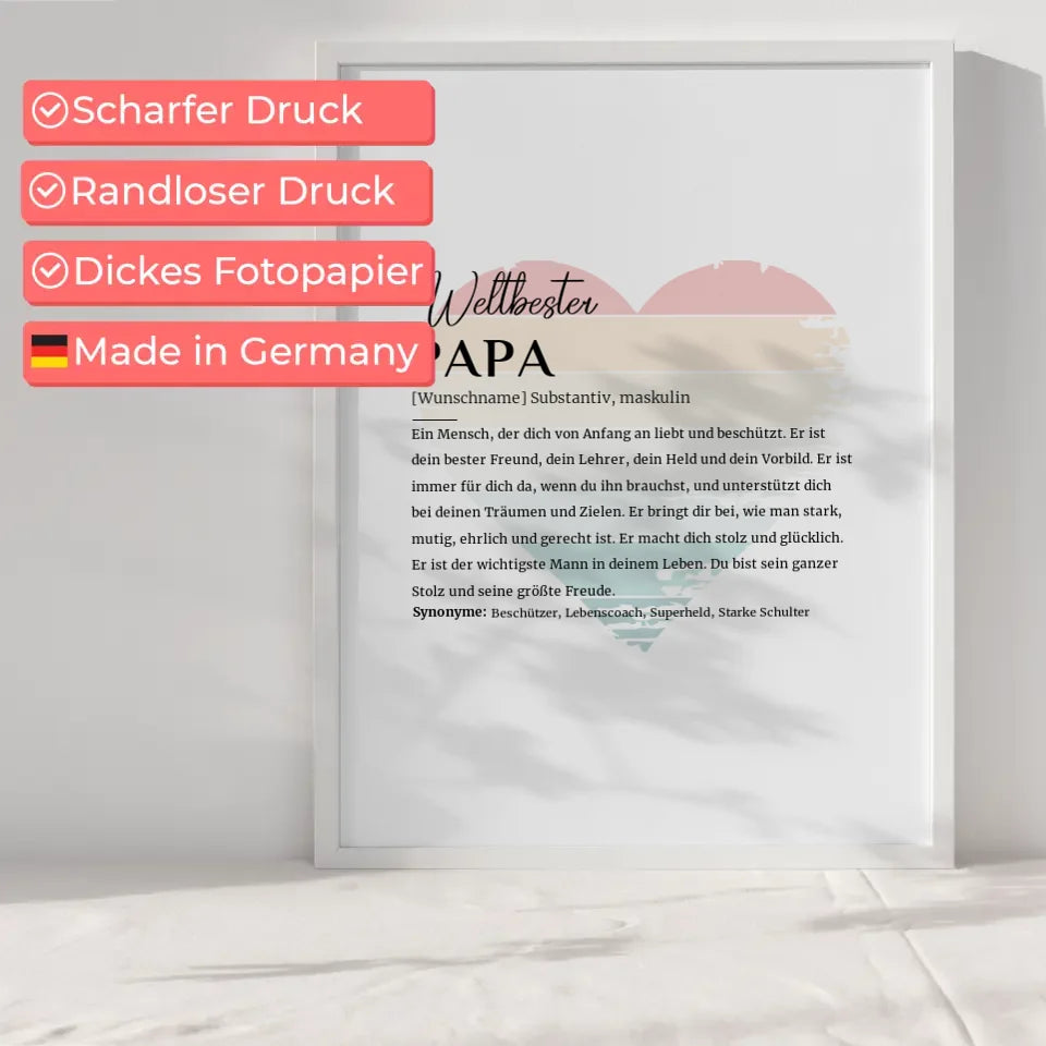 Personalisiertes Poster Definition Papa Vintage Herz mit Name Geschenkidee