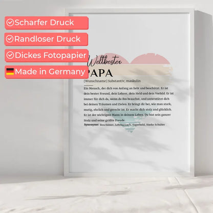 Personalisiertes Poster Definition Papa Vintage Herz mit Name Geschenkidee