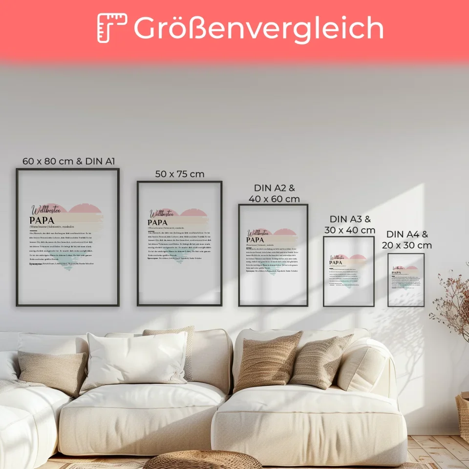 Personalisiertes Poster Definition Papa Vintage Herz mit Name Geschenkidee