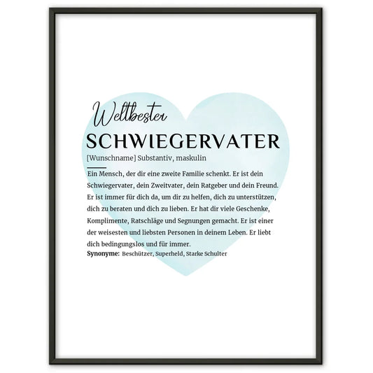 Personalisiertes Poster Definition Schwiegervater mit Name Wasserfarben Herz Hellblau