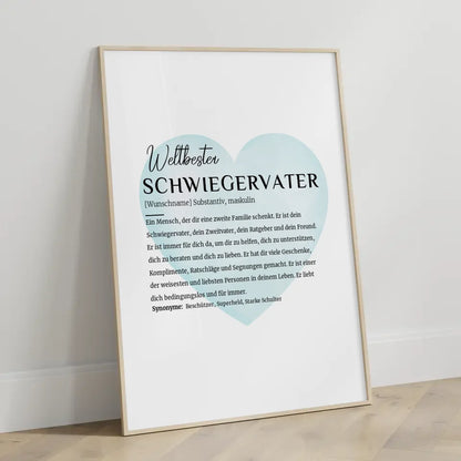 Personalisiertes Poster Definition Schwiegervater mit Name Wasserfarben Herz Hellblau