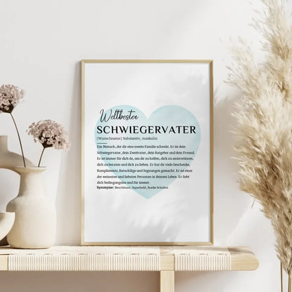 Personalisiertes Poster Definition Schwiegervater mit Name Wasserfarben Herz Hellblau