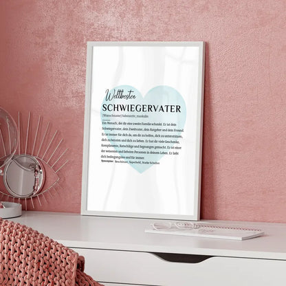 Personalisiertes Poster Definition Schwiegervater mit Name Wasserfarben Herz Hellblau