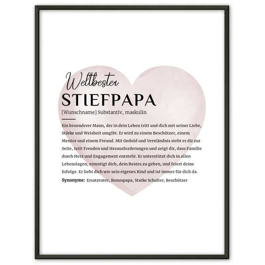 Personalisiertes Poster Definition Stiefpapa mit Name Wasserfarben Herz