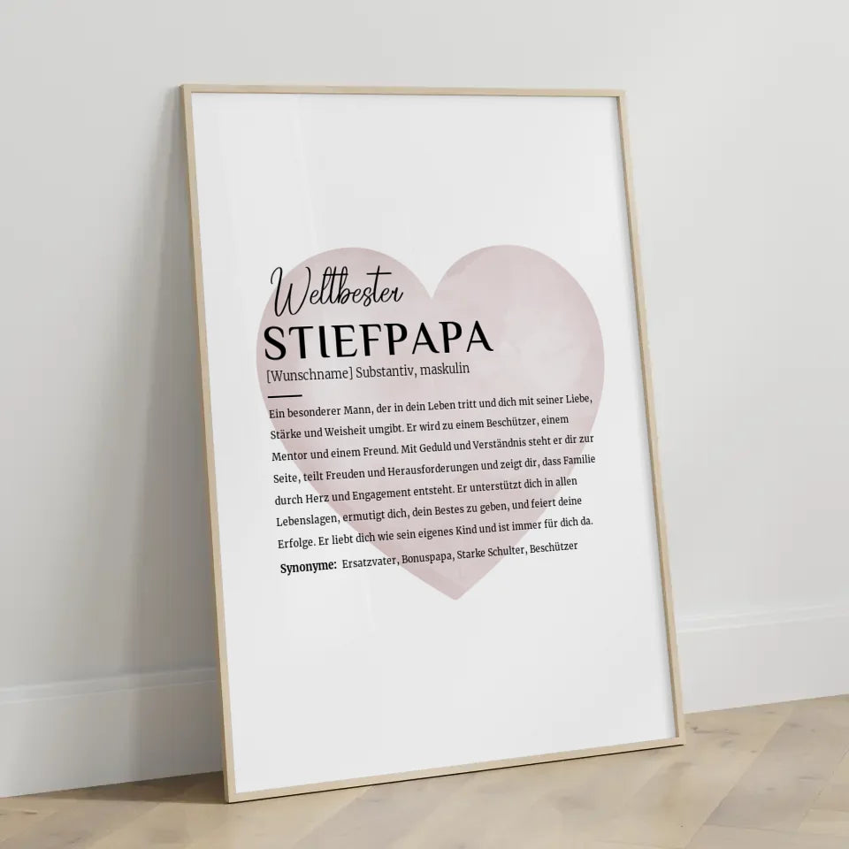 Personalisiertes Poster Definition Stiefpapa mit Name Wasserfarben Herz