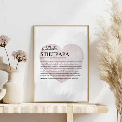 Personalisiertes Poster Definition Stiefpapa mit Name Wasserfarben Herz