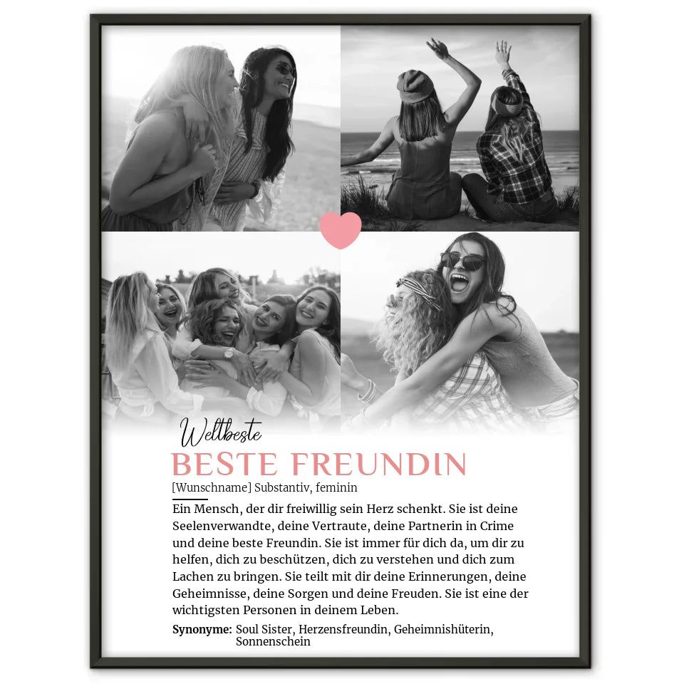 Personalisiertes Poster Definition Beste Freundin mit 4 Fotos und Name