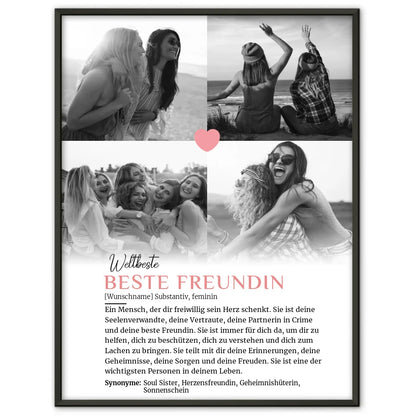 Personalisiertes Poster Definition Beste Freundin mit 4 Fotos und Name