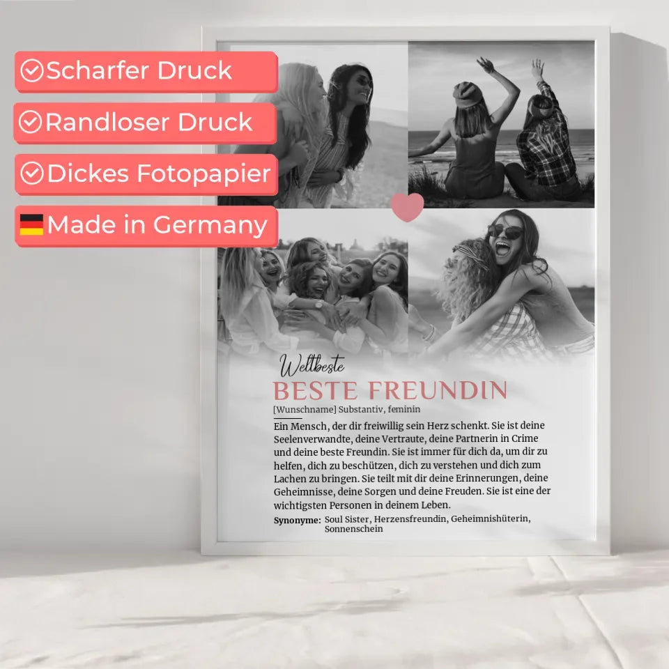 Personalisiertes Poster Definition Beste Freundin mit 4 Fotos und Name