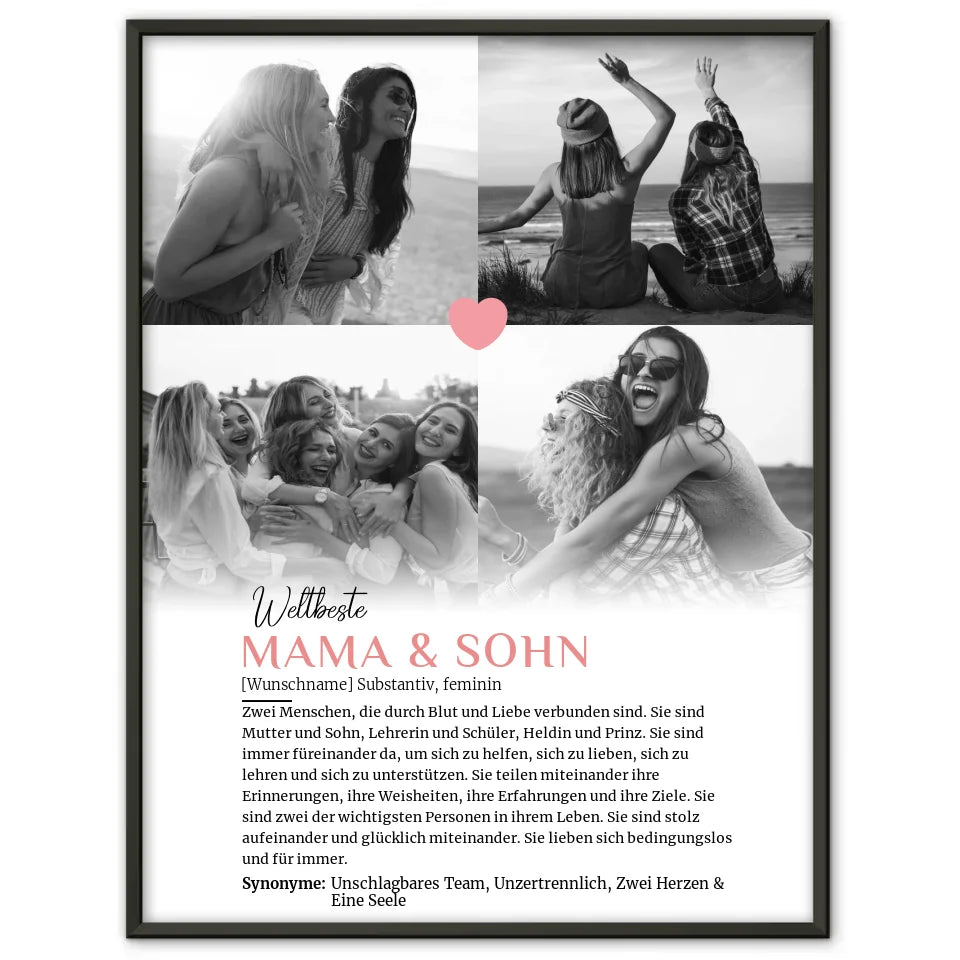 Personalisiertes Poster Definition Mama & Sohn 4 Fotos mit Name