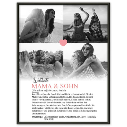 Personalisiertes Poster Definition Mama & Sohn 4 Fotos mit Name