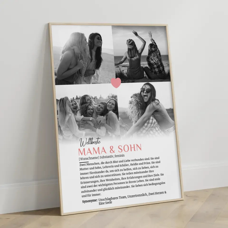 Personalisiertes Poster Definition Mama & Sohn 4 Fotos mit Name