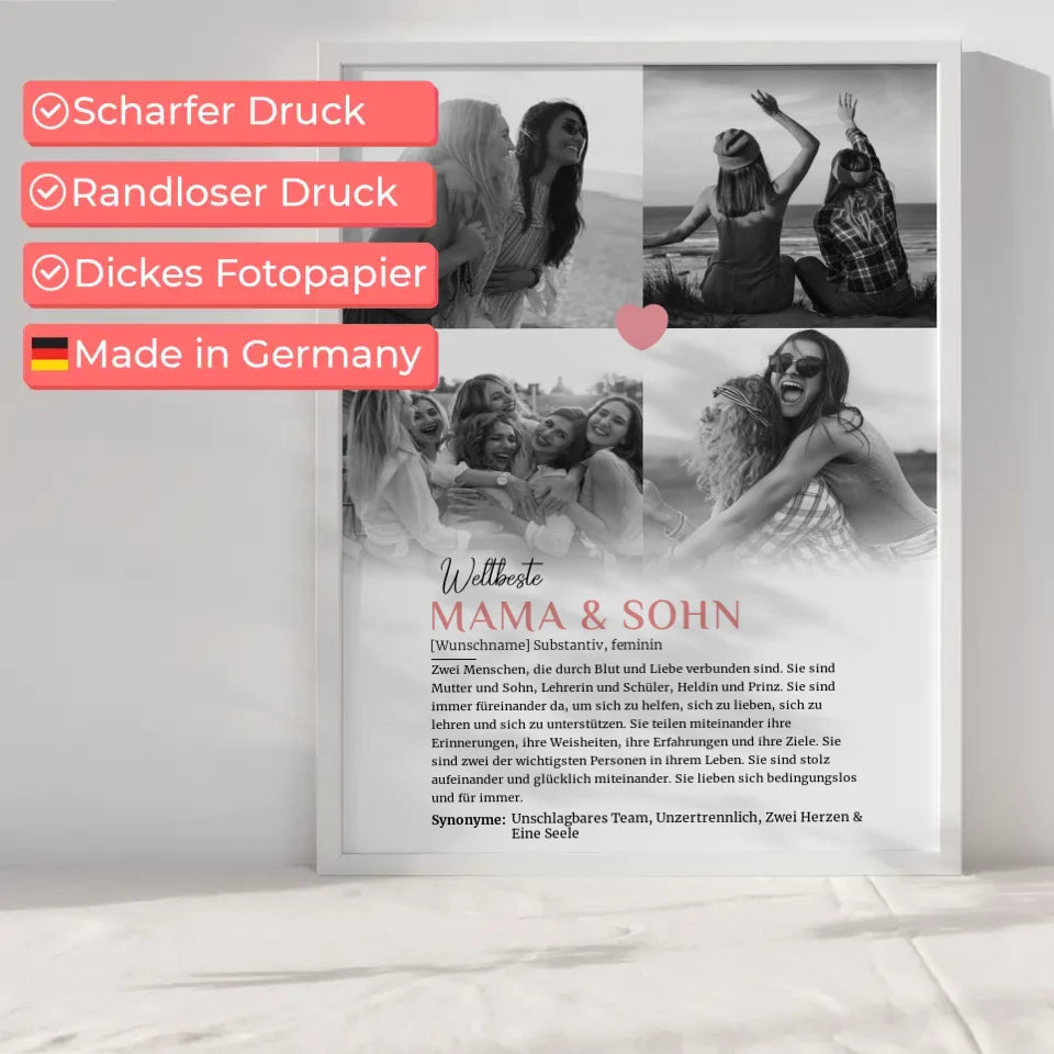 Personalisiertes Poster Definition Mama & Sohn 4 Fotos mit Name