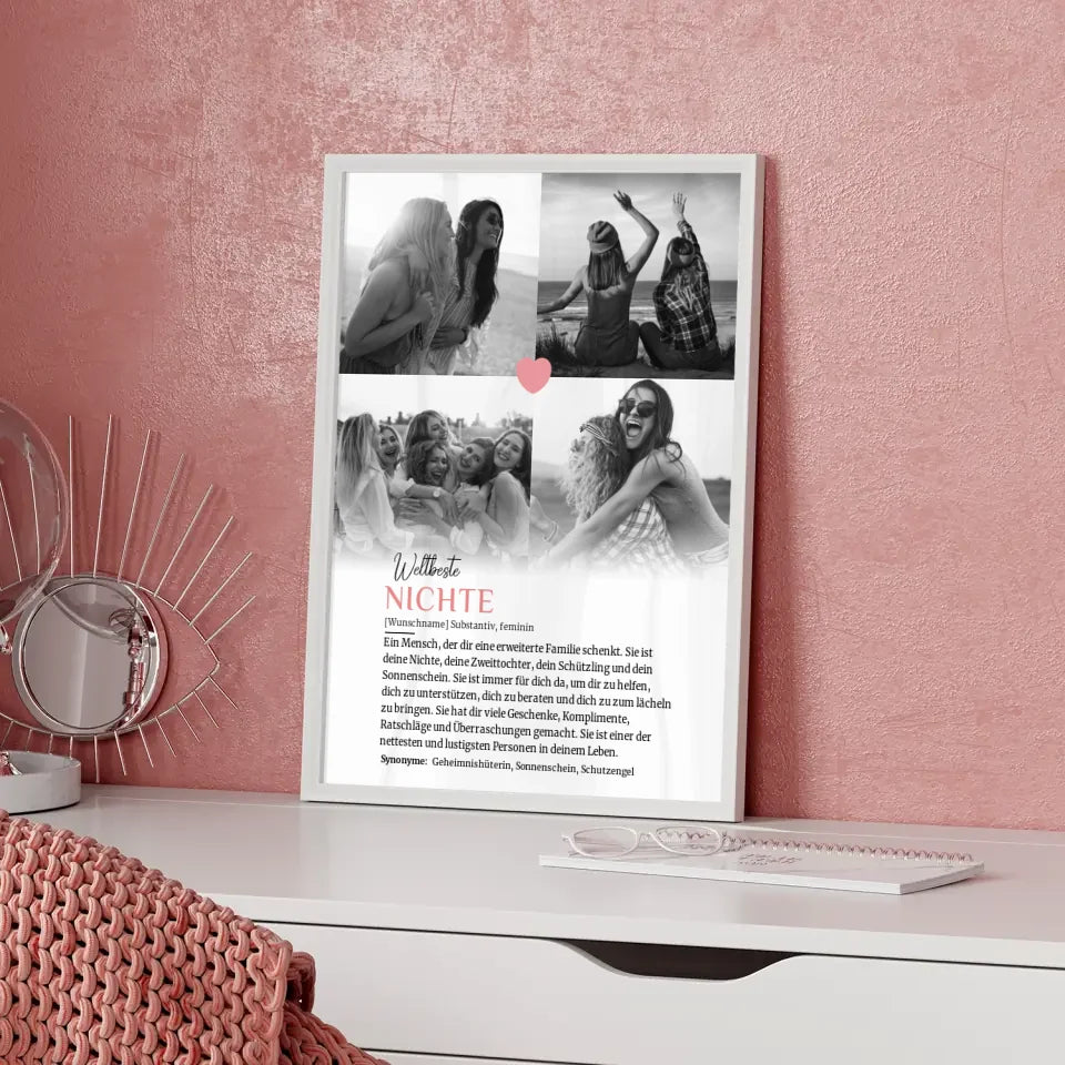 Personalisiertes Poster Definition Nichte mit 4 Fotos und Name