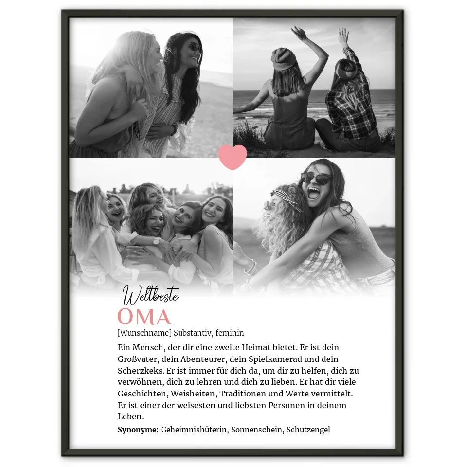 Personalisiertes Poster Definition Oma mit 4 Fotos und Name
