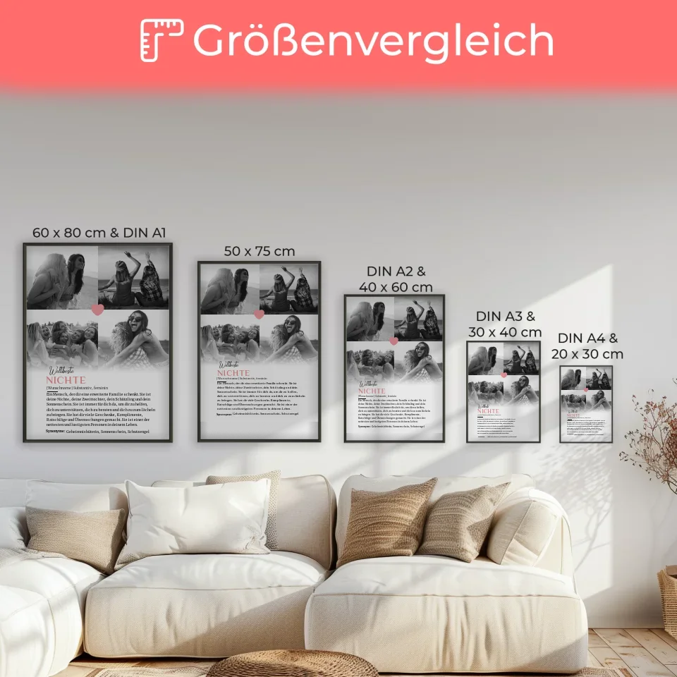 Personalisiertes Poster Definition Nichte mit 4 Fotos und Name