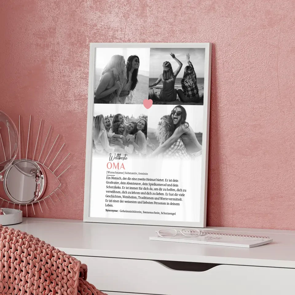 Personalisiertes Poster Definition Oma mit 4 Fotos und Name