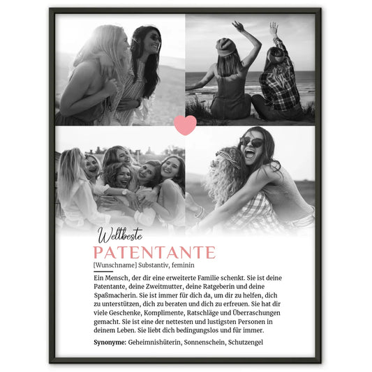 Personalisiertes Poster Definition Patentante 4 Fotos mit Name