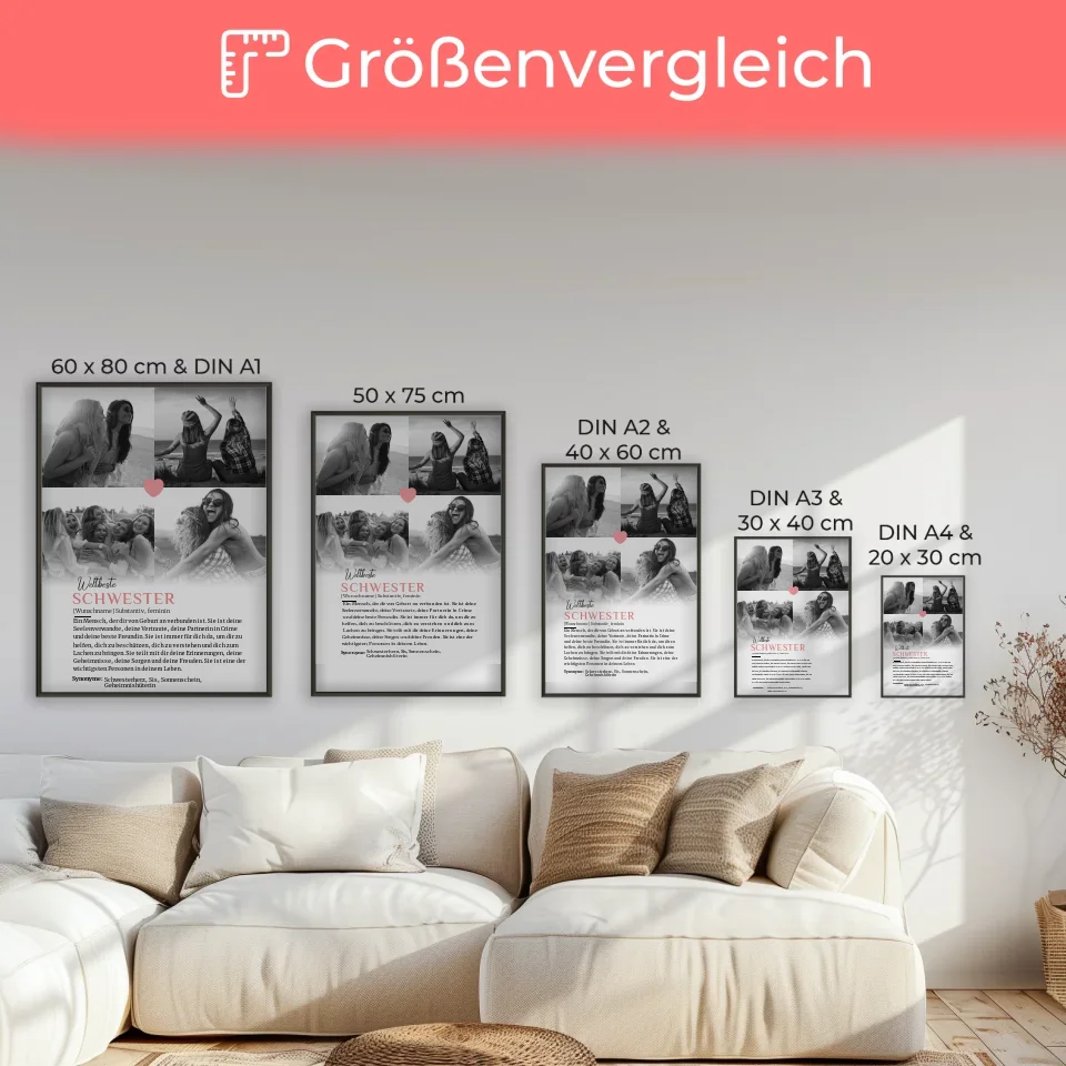 Personalisiertes Poster Definition Schwester mit 4 Fotos und Name