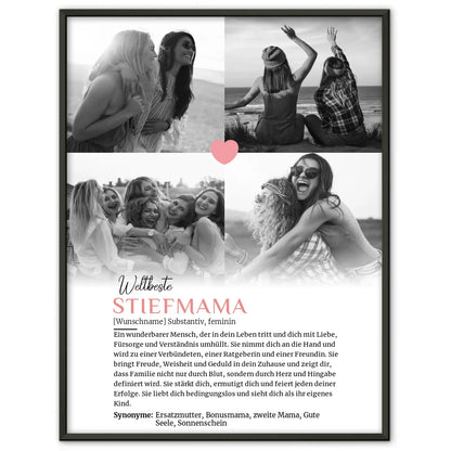 Personalisiertes Poster Definition Stiefmama mit 4 Fotos und Name