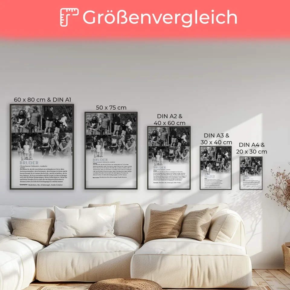 Personalisiertes Poster Definition Bruder 4 Fotos mit Name