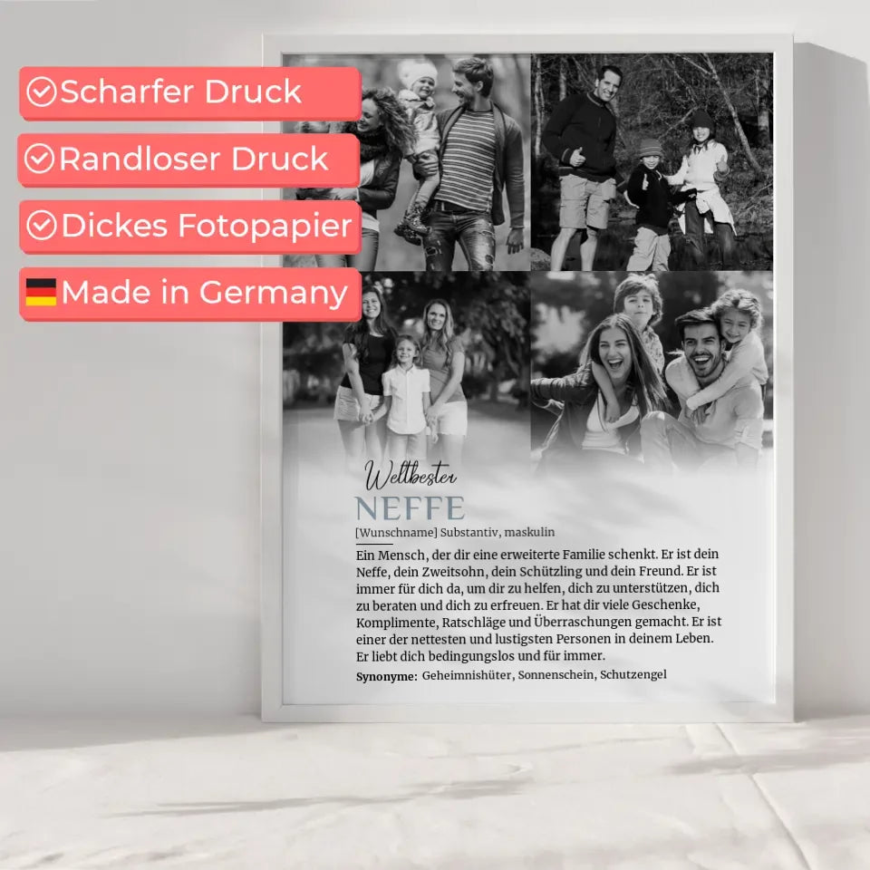Personalisiertes Poster Definition Neffe 4 Fotos mit Name