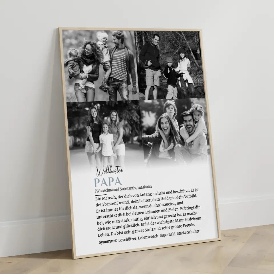 Personalisiertes Poster Definition Papa mit 4 Fotos und Name
