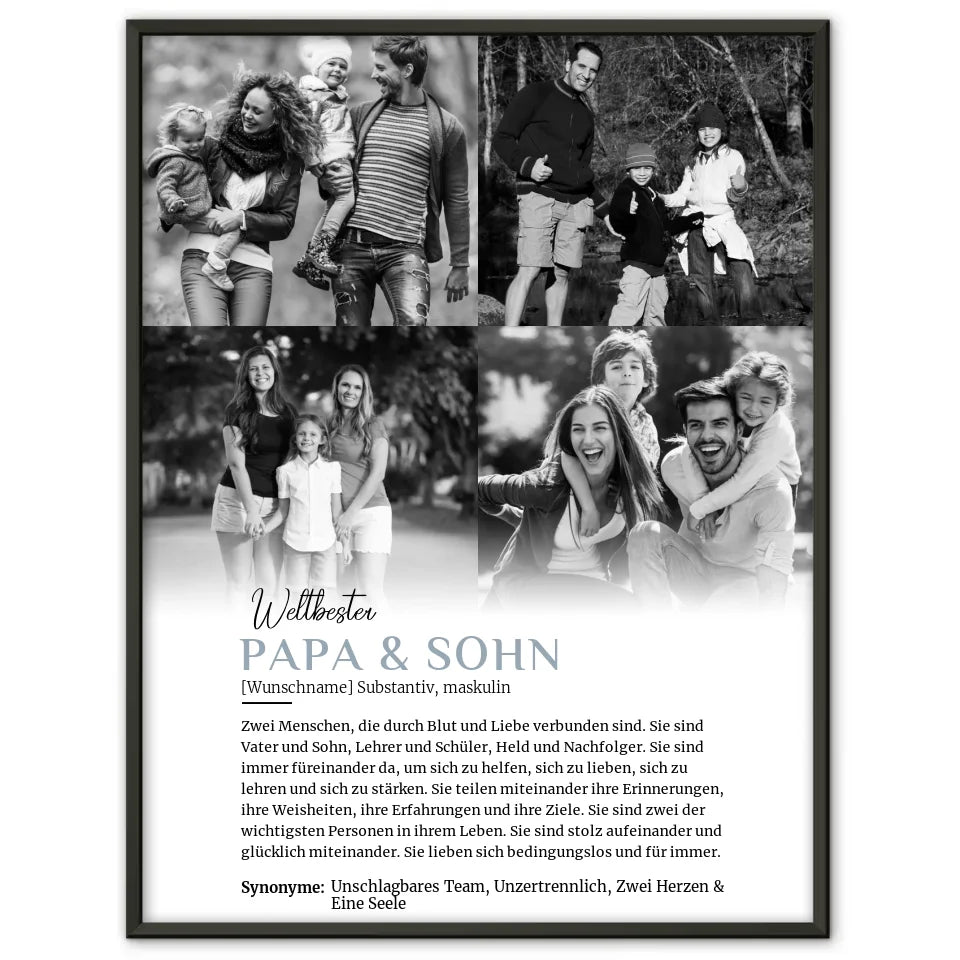 Personalisiertes Poster Definition Papa & Sohn 4 Fotos mit Name