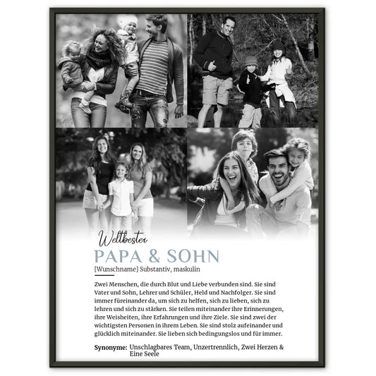 Personalisiertes Poster Definition Papa & Sohn 4 Fotos mit Name