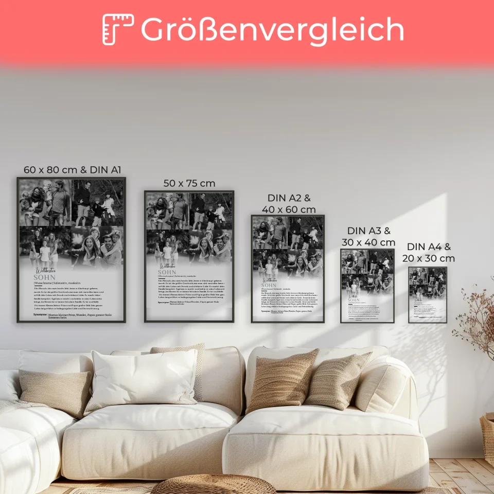 Personalisiertes Poster Beste Sohn mit 4 Fotos und Name gestalten