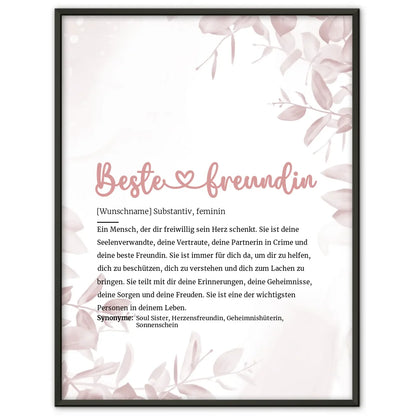 Personalisiertes Poster Definition Beste Freundin Herz mit Name Geschenk