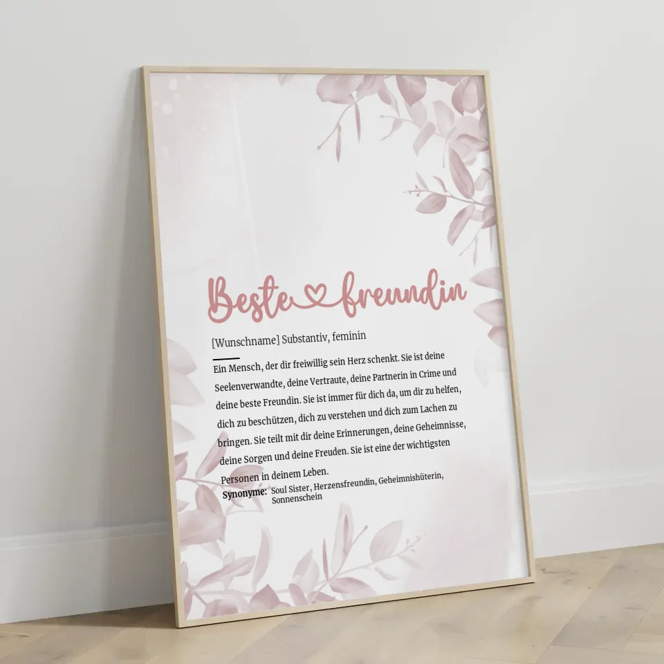 Personalisiertes Poster Definition Beste Freundin Herz mit Name Geschenk