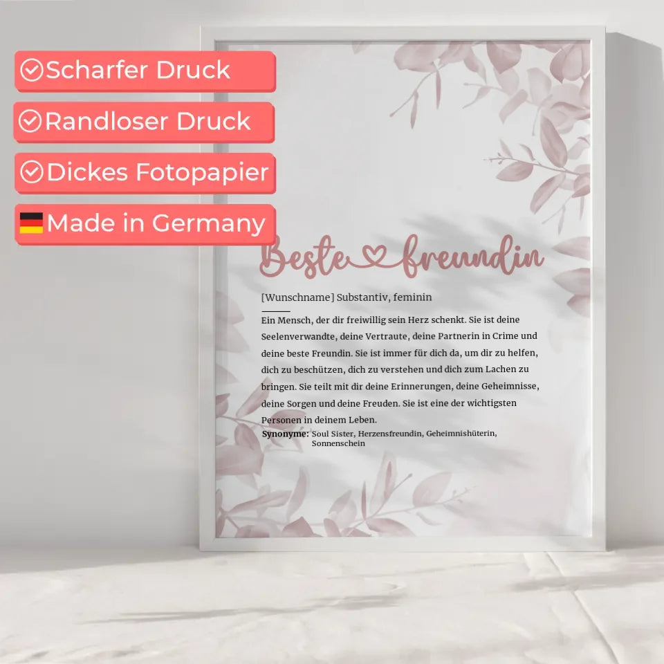 Personalisiertes Poster Definition Beste Freundin Herz mit Name Geschenk