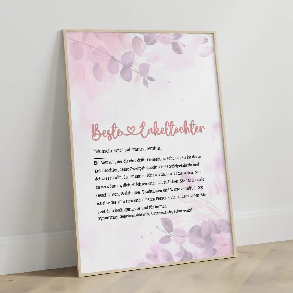 Personalisiertes Poster Definition Beste Enkeltochter Herz mit Name