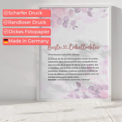 Personalisiertes Poster Definition Beste Enkeltochter Herz mit Name