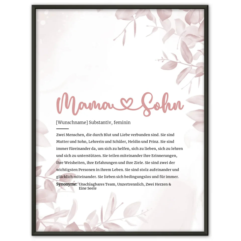 Personalisiertes Poster Definition Mama & Sohn Herz mit Name