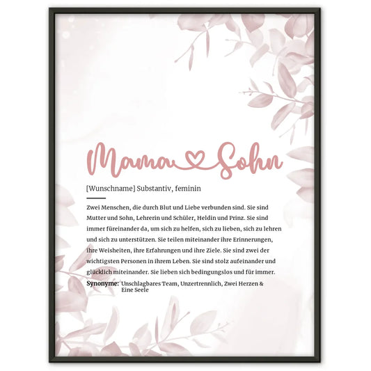 Personalisiertes Poster Definition Mama & Sohn Herz mit Name