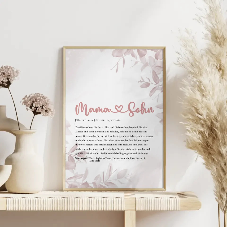 Personalisiertes Poster Definition Mama & Sohn Herz mit Name