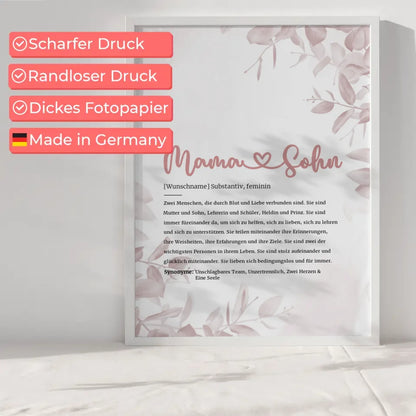 Personalisiertes Poster Definition Mama & Sohn Herz mit Name