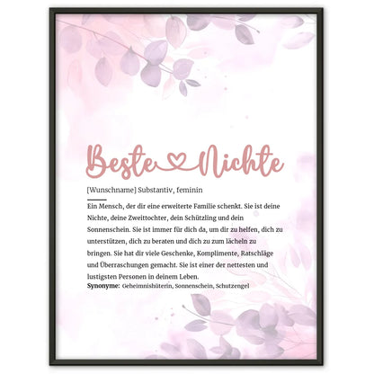Personalisiertes Poster Definition Beste Nichte Herz mit Name
