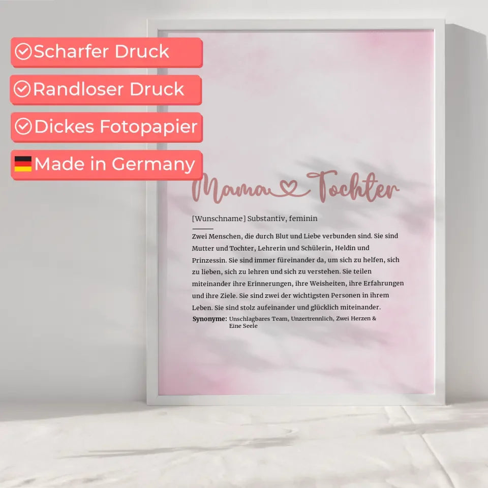 Personalisiertes Poster Definition Mama & Tochter Herz mit Name