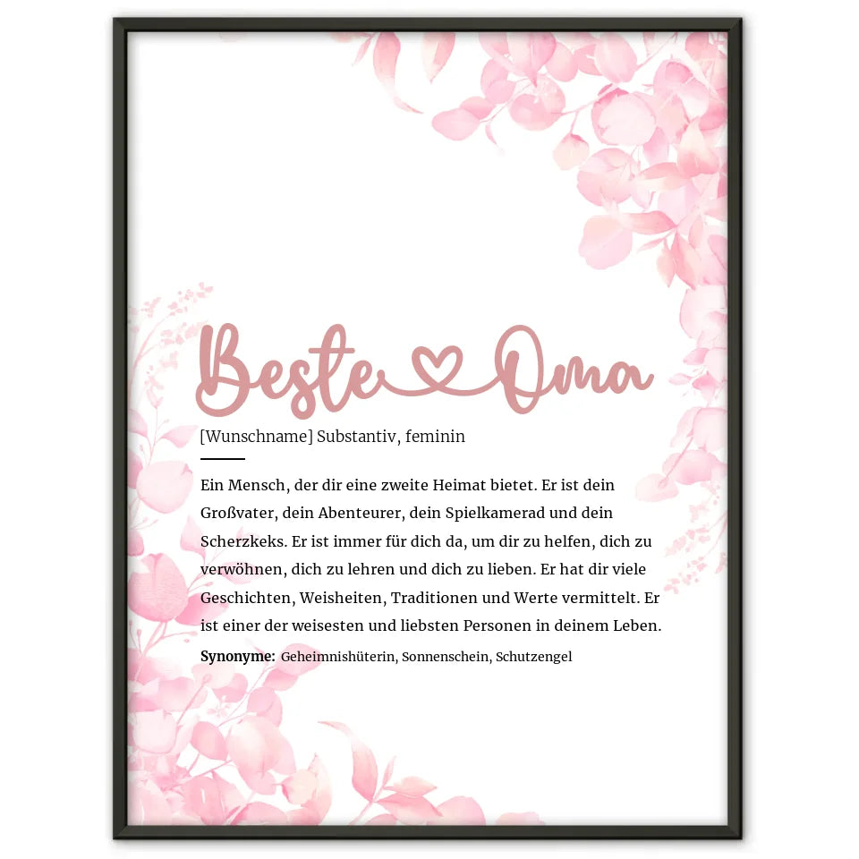 Personalisiertes Poster Definition Beste Oma Herz mit Name Geschenkidee