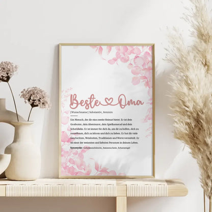 Personalisiertes Poster Definition Beste Oma Herz mit Name Geschenkidee