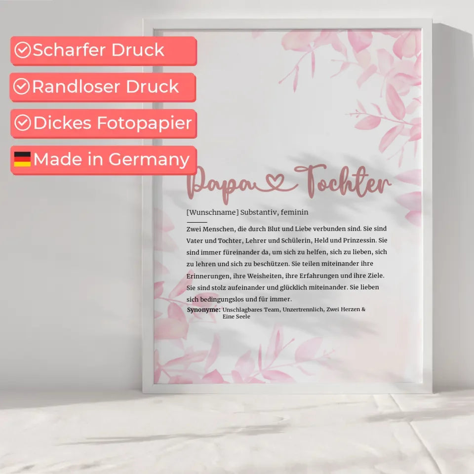 Personalisiertes Poster Definition Papa und Tochter Herz mit Name