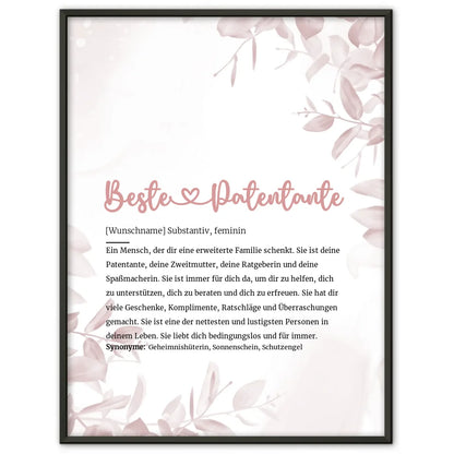 Personalisiertes Poster Definition Beste Patentante Herz mit Name