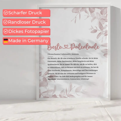 Personalisiertes Poster Definition Beste Patentante Herz mit Name